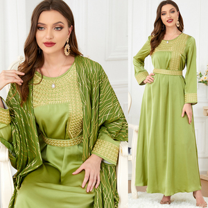 Estilo musulmán bordado abierto Abaya vestido interior conjunto de 2 piezas ropa de <span class=keywords><strong>mujer</strong></span> islámica Dubai árabe hermosos disfraces de fiesta deslumbrantes - Product Image 1