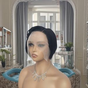 Venta caliente Corte corto 1B Color 6 pulgadas <span class=keywords><strong>Pixie</strong></span> Cut Peluca de cabello humano <span class=keywords><strong>Banda</strong></span> de agarre Bob <span class=keywords><strong>Pixie</strong></span> Cut Pelucas - Product Image 4