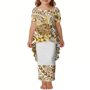 Set Puletasi Personalizzato per Ragazze, Abito con Top e Gonna, Design delle Isole del Pacifico, Taglie Forti, Vestito per Bambini a Maniche Corte, Abbigliamento per Bambini in Due Pezzi - Product Image 2