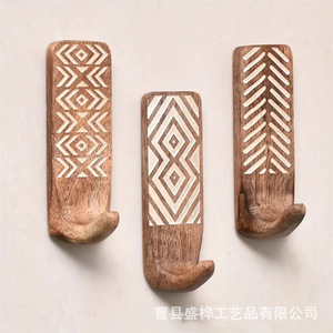 Wooden Wall Mounted Hook 9.5cm Self Adhesive Coat Rack For <b>Clothes</b> Keys Bags <b>Storage</b> - Product Image 3