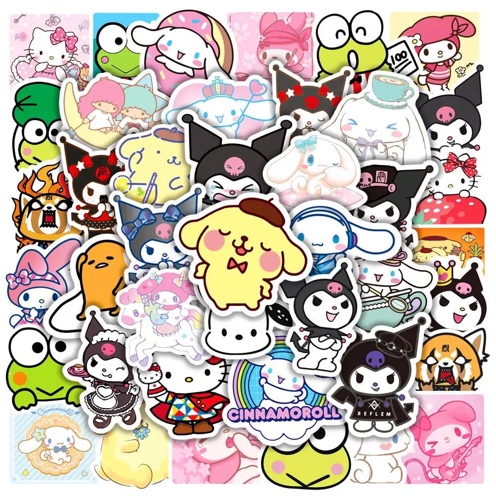 50pcs Hello Kitty Sticker Toys for Girls Kawaii Cute Stickers Pack Sanrio Laptop Skin Kuromi My Melody Sticker