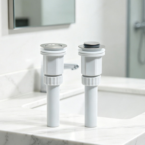 Bonde de lavabo escamotable universelle avec trop-plein, couvercle en acier inoxydable, corps en plastique, système clic-clac - Product Image 1