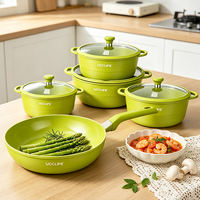 Ensemble de 9 casseroles et poêles en aluminium antiadhésif effet granit noir, poignées résistantes à la chaleur, compatibles induction