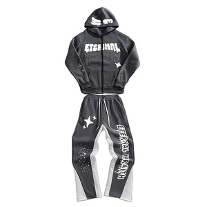 Conjunto Deportivo Personalizado de Estilo Casual, Sudadera con Capucha Holgada y Pantalones Deportivos de Pierna Ancha, Estampado en Serigrafía, Estilo Urbano - Product Image 1