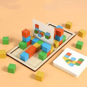Puzzles de correspondance des couleurs, cubes de construction, raisonnement mathématique, logique, entraînement au QI pour enfants, jeu interactif de blocs par cartes - Product Image 4