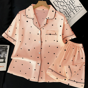 Ensemble de pyjamas en satin <span class=keywords><strong>Sweet</strong></span> Love Summer, taille élastique, manches courtes, confortable, respirant, vêtements de maison doux et relaxants, vente en gros - Product Image 2