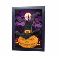 Topi Penyihir Labu Halloween Plastik ABS DIY Mainan Blok Bangunan Model Perakitan Bingkai Foto Lukisan Puzzle 3D Dekorasi Liburan