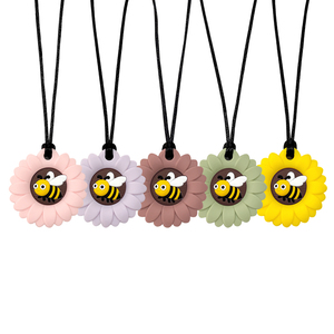 Pendentif sensoriel en silicone personnalisé Tournesol Abeille avec chaîne en corde pour enfants, idéal pour la dentition, le TDAH, l'autisme et la stimulation orale - Vente en gros - Product Image 6