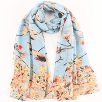 Accessoires de tête turque de haute qualité Long châle Turban rétro oiseau fleur imprimé Viscose foulards Hijab