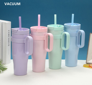 แก้วน้ำสแตนเลสหรูหรา ปี 2026 พร้อมหูจับ ขายส่ง แก้วกาแฟแบบมีหลอดดูด เก็บความร้อน-เย็น ขนาด 40 ออนซ์ สกรีนโลโก้ได้ตามต้องการ - Product Image 4