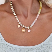 Collier pendentif élégant en pierre naturelle et zircon, plaqué or 18 carats, avec perles de pierres précieuses, pour femmes