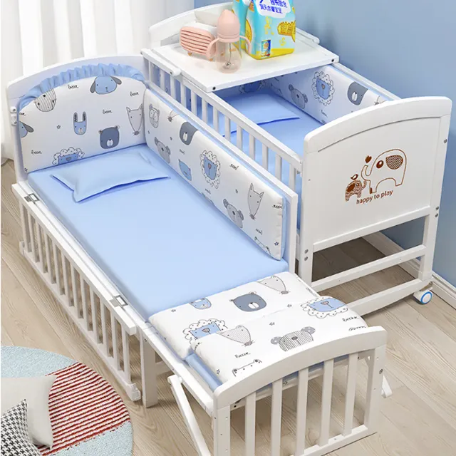 White Color Drop Side Wooden Baby Swing Bed Baby Cradle