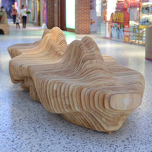Y677-Silla de Arte de Banco público grande de aire en lonchas de madera para centro comercial de hotel o área de jardín - Product Image 3