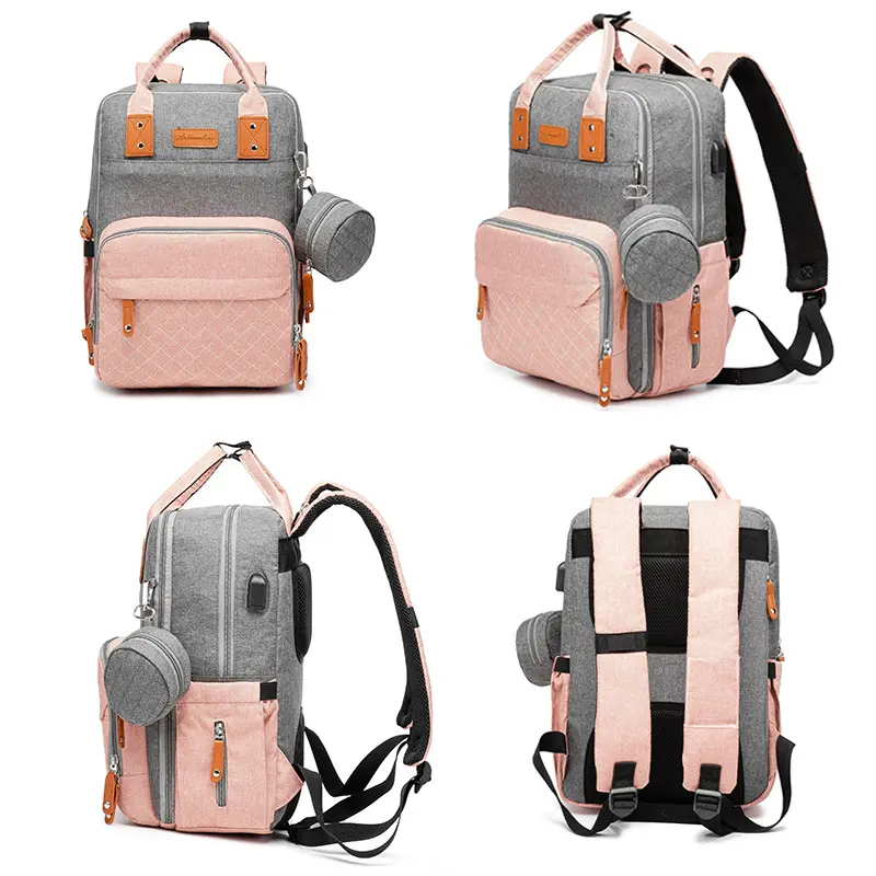 AMIQI LZ09-Bolsa de cuna plegable impermeable para bebé, mochila de viaje para mamá, bolso de maternidad con pañal
