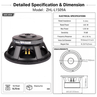 Subwoofer professionnel de 15 pouces, 600 W RMS, haut-parleur PA, bobine vocale de 100 mm, aimant de 250 mm pour système de sonorisation de scène