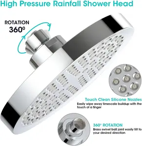 Luxury Saving Water Rain Shower 6 Inch Full Chrome Bathroom Shower Head High Pressure Rainfall Shower Head