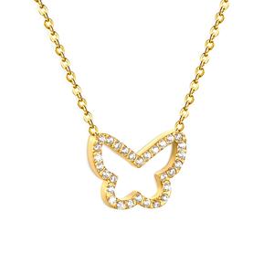 Collar con Colgante de Mariposa Hueca de Acero Inoxidable Chapado en Oro de 18K con Circonitas, Joyería Impermeable para Mujer, Cadena de Collar - Product Image 1