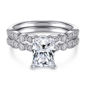 Bague de mariage pour femme 925, coupe Radine, ensemble deux-en-un, tendance, rectangulaire, géométrique, argent, cuivre, or 18 carats, coupe princesse - Product Image 6