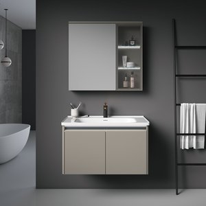 Mueble de Baño Moderno de Pared con Lavabo Integrado de Cerámica, Acero Inoxidable y MDF, Resistente al Agua, con Unión sin Costuras - Product Image 4