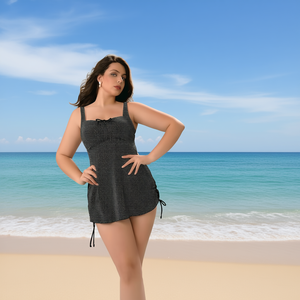 HDJ Plus Size One Piece <b>Swimsuit</b> Square Neck Dot Print Drawstring <b>Skirt</b> Bathing Suit Women BZ77068 - Product Image 2