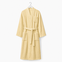 Peignoir unisexe en coton à col kimono, jaune clair, doux et chaud, idéal pour un coffret cadeau et après le bain, taille unique