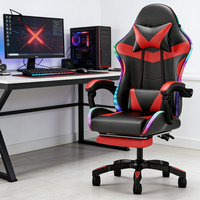 Chaise de jeu ergonomique haut de gamme en cuir avec lumières LED, réglable en hauteur, inclinable et massante, vente en gros