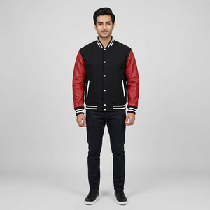 Custom Men's Varsity <b>Jacket</b> Cheap Warm <b>Leather</b> Body <b>Leather</b> Sleeves Embroidery Decoration Front Breathable Winter XL Size <b>Long</b> - Product Image 1