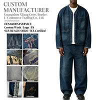 Ensemble de jeans en denim pour hommes, style vintage, respirant, décontracté, mode urbaine, coupe large, haute qualité, fabrication artisanale, délavé, ample, vente en gros