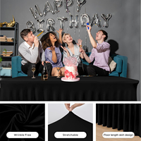 Housses de table rectangulaires ajustables de 6 pieds en élasthanne noire, jupe de table sans plis à volants pour banquets
