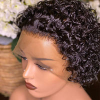 Perruques Courtes Bob en Cheveux Naturels Brésiliens Vierges, Alignées aux Cuticules, Coupe Pixie, Perruque Frontale HD Complète en Dentelle, Perruque Cheveux Humains pour Femmes Noires