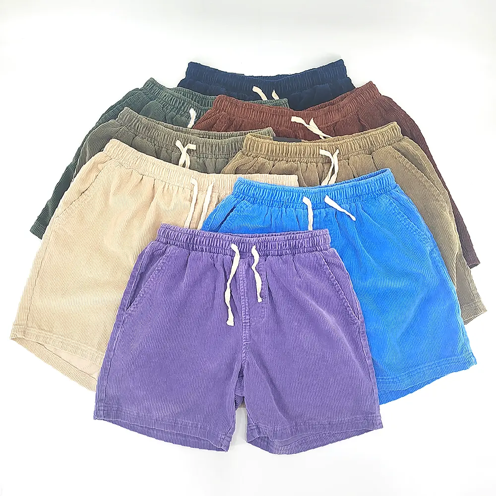 Hot Sale Casual Loose Elastic Waist Organic Cotton Men'S Tooling Beach Sports Corduroy Shorts