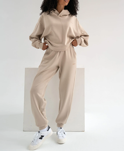 Felpa con cappuccio Casual ampia da <span class=keywords><strong>donna</strong></span> Set di <span class=keywords><strong>tuta</strong></span> tinta unita autunno inverno abbigliamento sportivo con colletto con cappuccio - Product Image 2