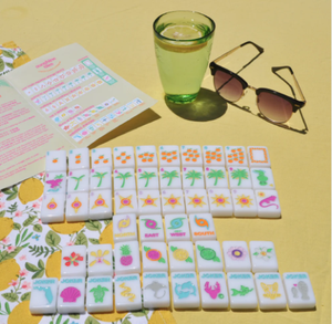 American Mahjong Sunshine Tiles, Florida Style Single Layer White Hand Painted Acrylic Mahjong Set, 160 Tiles for <b>Entertainment</b> - Product Image 1