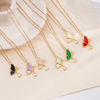 Colliers papillon de mode en acier inoxydable plaqué or 18 carats avec zircon pour femmes