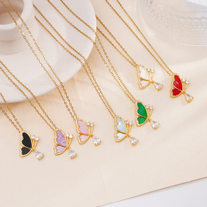 Collares de Mariposa de Bisutería, Chapados en Oro de 18k, con Circonita, de Acero Inoxidable, para Mujer - Product Image 1