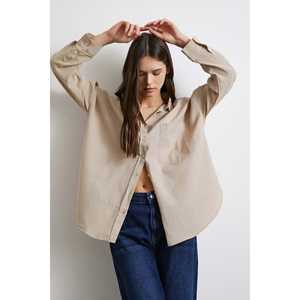 Camisa de Lino Oversize para Mujer, Estilo Boyfriend, Beige, con Botones, para Uso Diario, Diseño Sencillo - Product Image 6