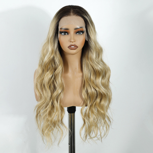 MANDI-Perruque synthétique sans colle couleur blonde 360 HD Lace Front en fibre résistante à la chaleur, cheveux longs ondulés naturels - Product Image 1