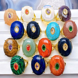 <span class=keywords><strong>Bague</strong></span> ajustable en gros, style Cour Française, ornée de diamants, avec <span class=keywords><strong>cabochon</strong></span> ovale en pierre naturelle et <span class=keywords><strong>cristal</strong></span> de guérison - Product Image 3