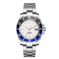 Montre automatique de plongée personnalisée 40 mm avec logo, argentée, pour NH35, acier inoxydable, verre saphir, 10 ATM, OEM, mécanique, étanche
