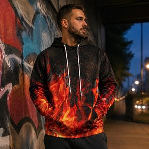 Sudadera con Capucha Unisex Premium de Invierno con Diseño Gráfico de Fuego Digital, Corte Regular, Estilo Urbano, Moda - Product Image 5