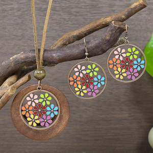 Ensemble collier et boucles d'oreilles en alliage Bohemia, design géométrique, plaqué bronze antique, bijoux pour femmes, ensemble tendance - Product Image 2