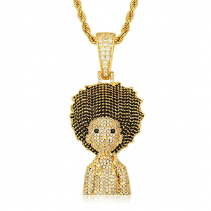 Collar con Colgante Afro Iced Out, Chapado en Oro, de Latón, Joyería Hip Hop, Collar con Dije Personalizado para Hombres y Mujeres - Product Image 1