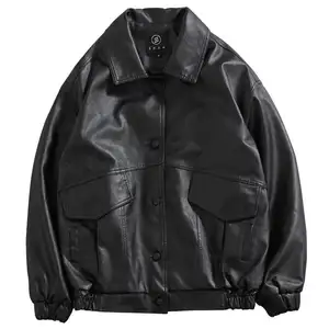 OEM Custom Design High Quality PU Leather Jacket Causal Belted Faux Leather Motorcycle Jacket Zipper Biker Coat Jacket For Man