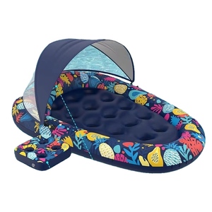 Flotador Inflable de PVC Azul Oscuro para Piscina, con Sombrilla Desmontable, Portavasos y Reposacabezas, para Fiestas en la Playa, Piscina y Vacaciones - Product Image 1