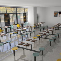 Ensemble de table et chaises de restaurant moderne en métal pliable pour cantine scolaire, usine, restaurant en libre-service, quatre places