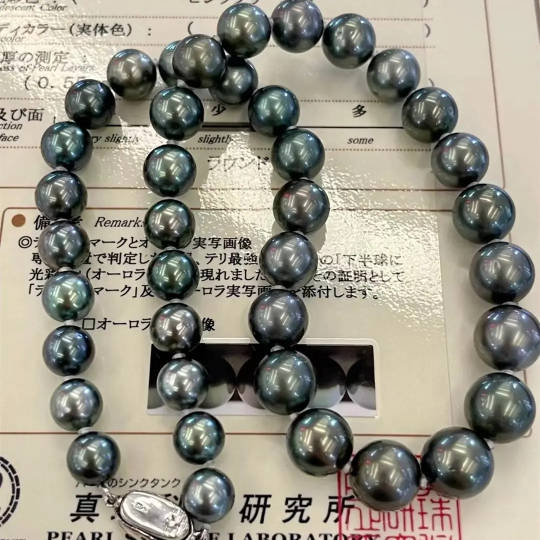 9-12mm Real natural AAA grade Tahiti Pearl necklace Genuine Seawater Black Round Tahiti Tahitian Sea Pearl necklace Price