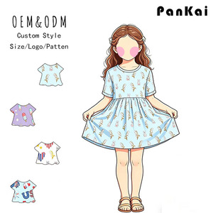 Vestido de <span class=keywords><strong>gasa</strong></span> con diseño de bambú para niñas, vestido navideño de manga corta, ropa festiva para niñas pequeñas - Product Image 4