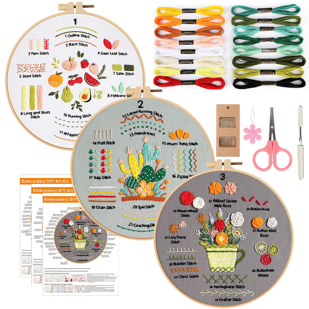 Conjunto de tres piezas (1-2-3) 1 aro de bordado de plástico