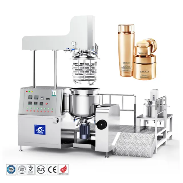 100L chân không trộn xe tăng thủy lực nâng loại điện sưởi ấm dưới homogenizer chân không nhũ hóa Mixer