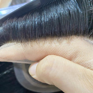 Perruque pour homme Xuchang <span class=keywords><strong>MY</strong></span>-253, extension capillaire à aiguille, service complet, ligne frontale pré-éclaircie, dentelle à boucle, tricotée à la main, entièrement faite - Product Image 1